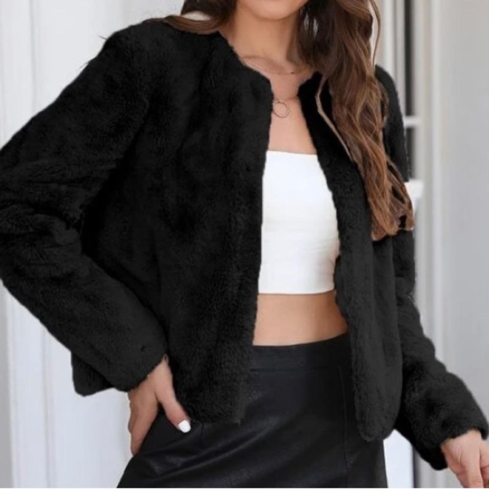 Faux fur open coat